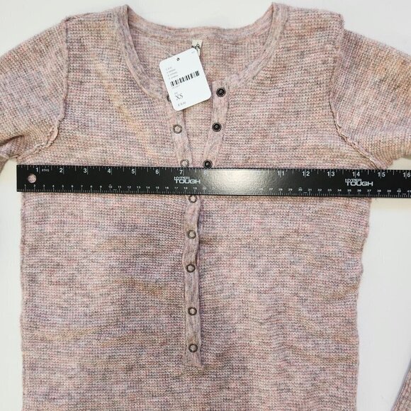 Free People NWT Think Thermal Henley Top Womens XS Pink Waffle Knit Long Sleeve - Picture 5 of 9